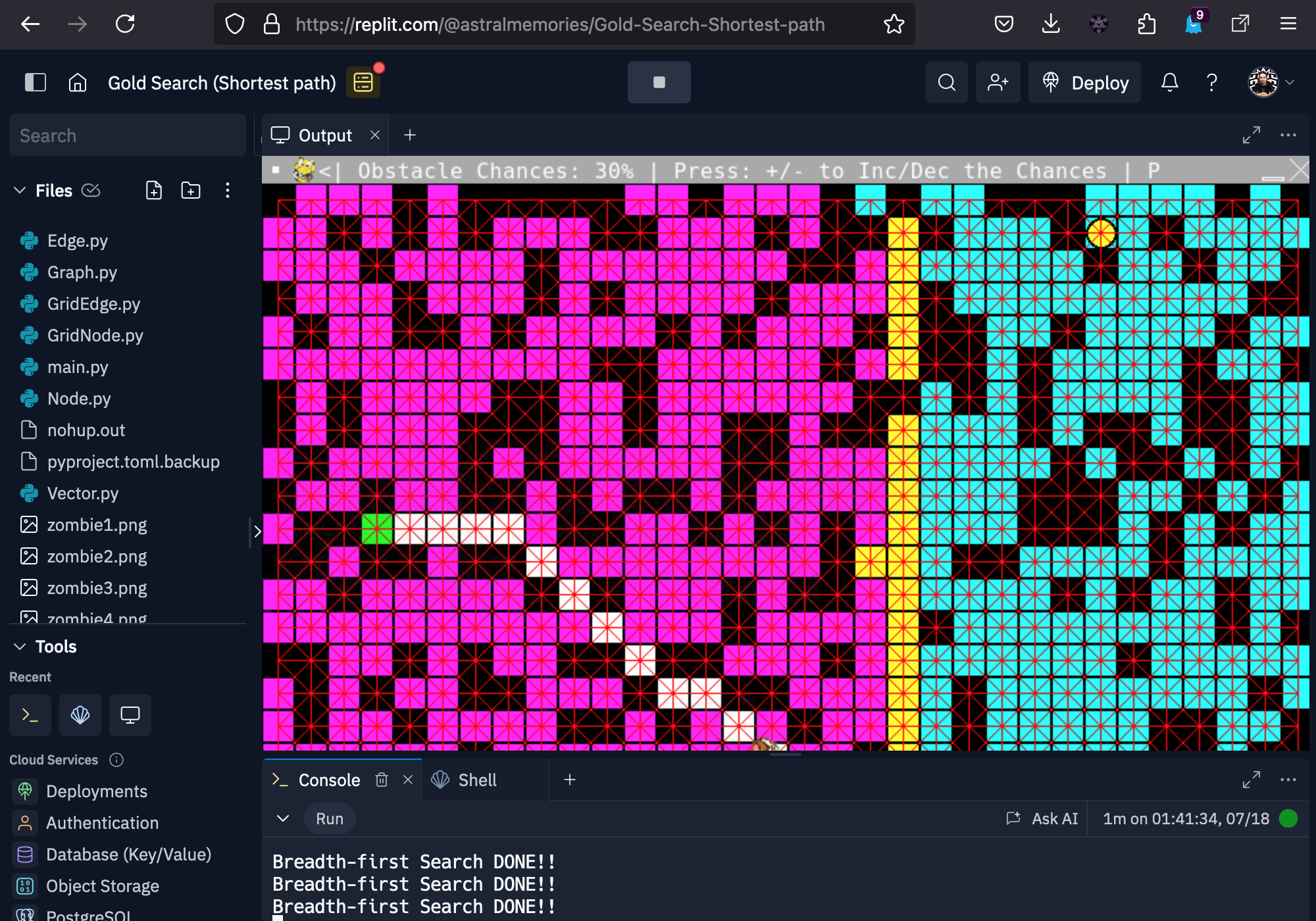 Gold Search – Pygame AI Shortest path search algorithm